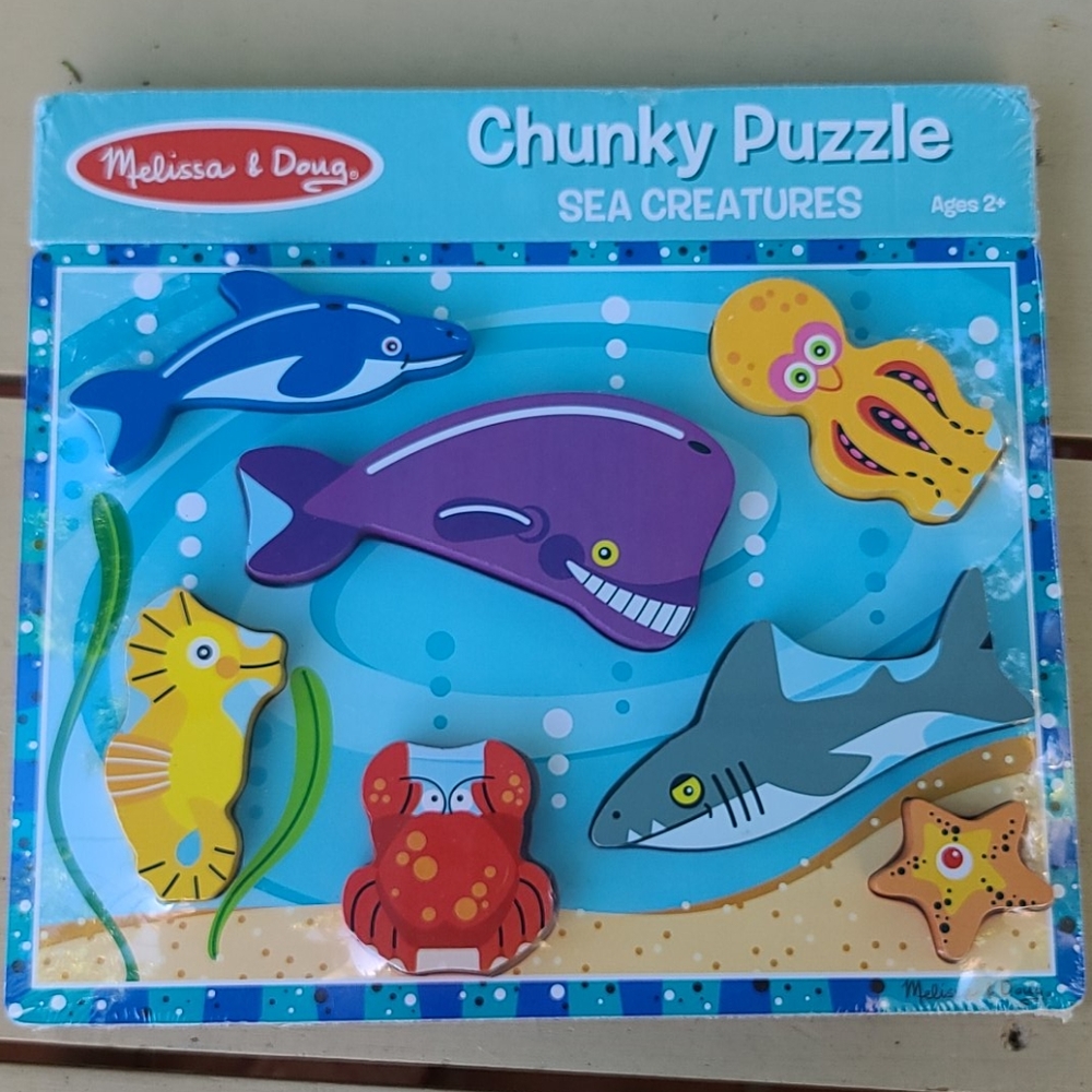 Melissa & Doug Chunky Wooden Puzzle New, Sea Life
